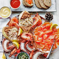 Shellfish platter with three dipping sauces